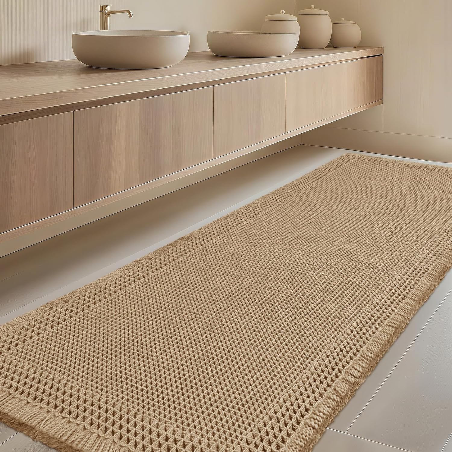 Extra Large Waffle Bath Mat for Modern Boho Bathroom Decor