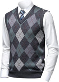 Mens Thick Argyle Sweater Vests Classic V-Neck Knitwear - Warm Layer