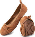 Womens Suede Foldable Ballet Flats with Bowknot - Comfortable Foldable