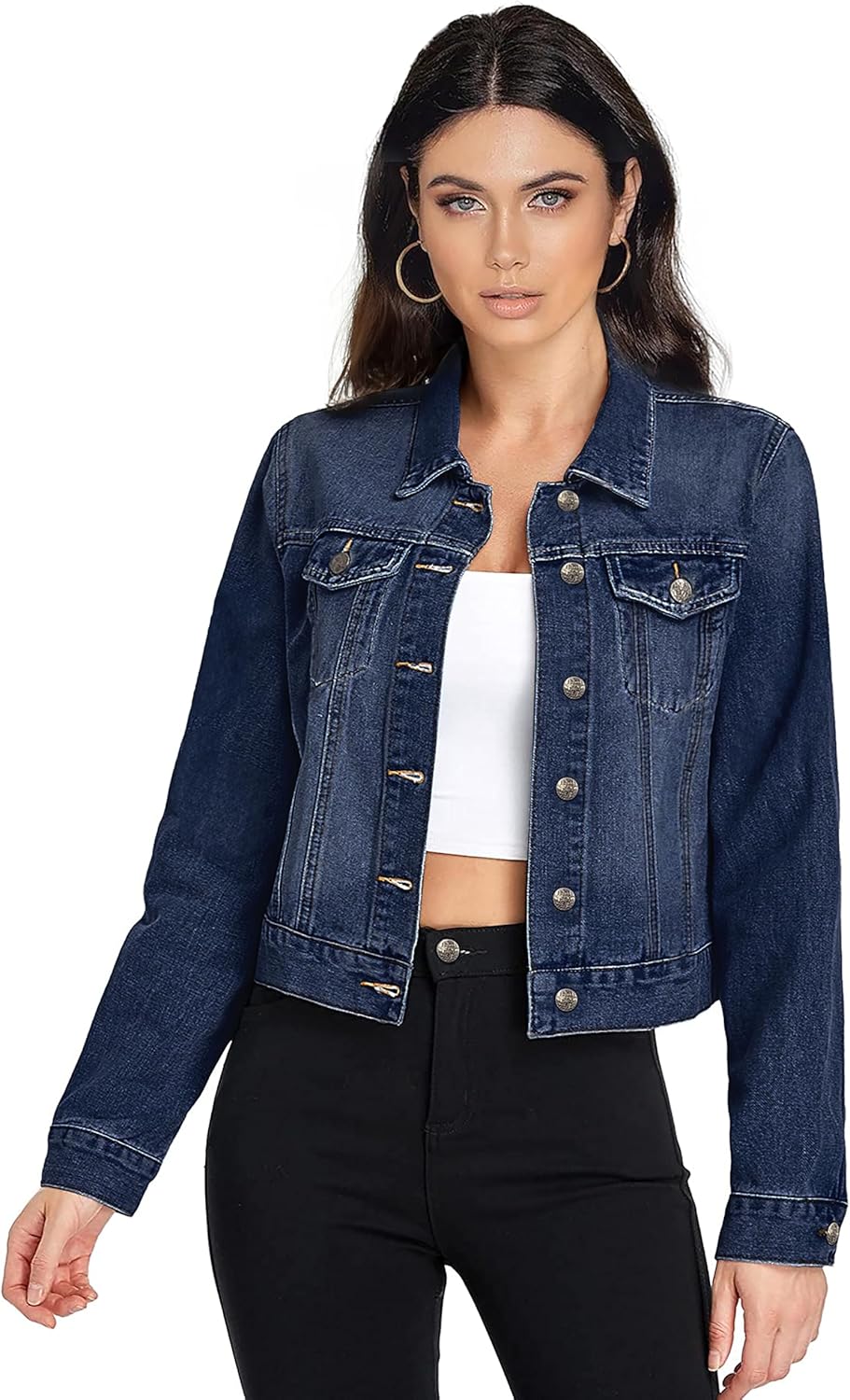 Hybrid & Company Women's Long Sleeve Denim Jacket with Pockets