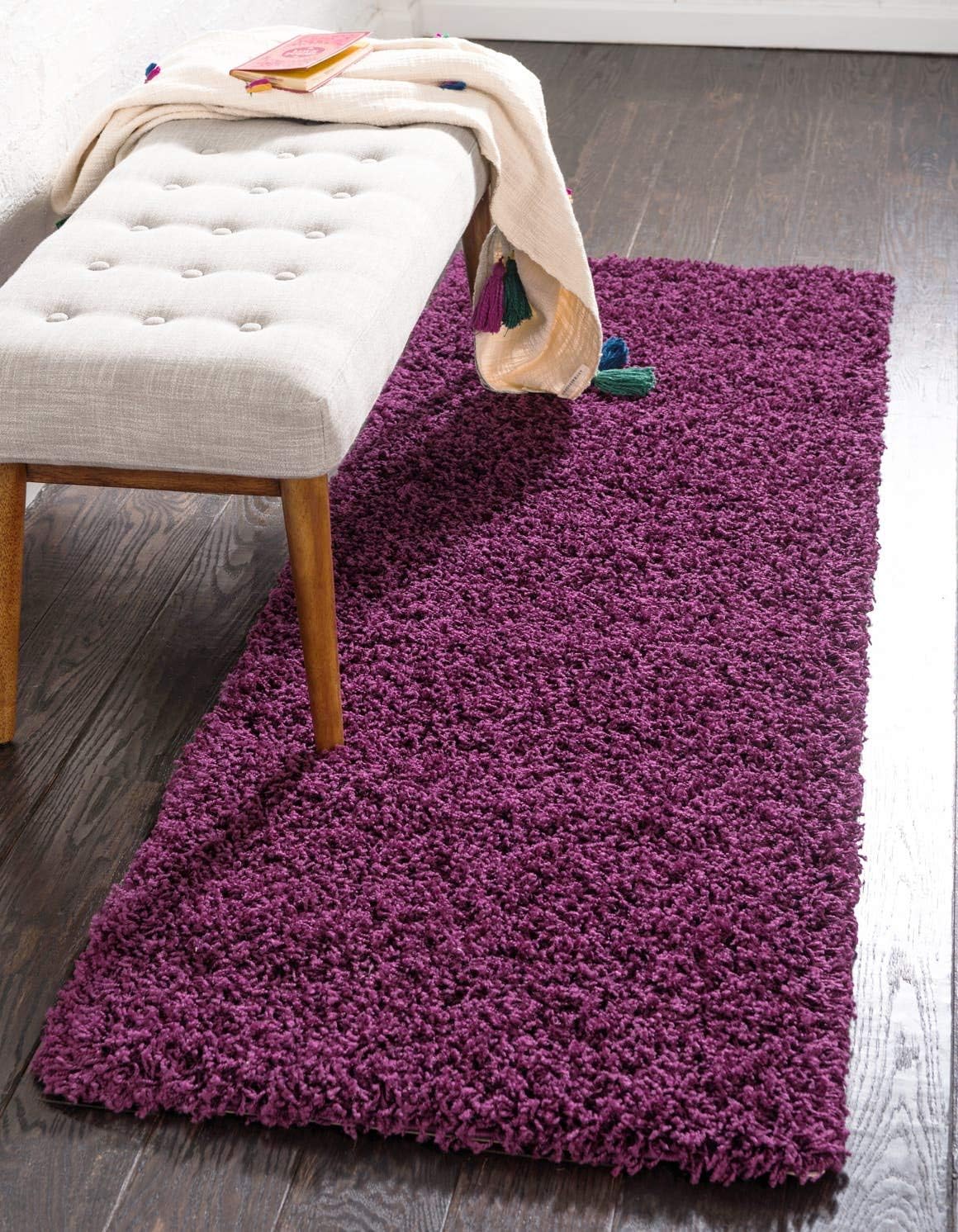 Unique Loom Solid Shag Collection Area Rug in Eggplant Purple