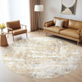 Round Rug Living Room Rug 5ft Washable Circle Abstract Gray Gold