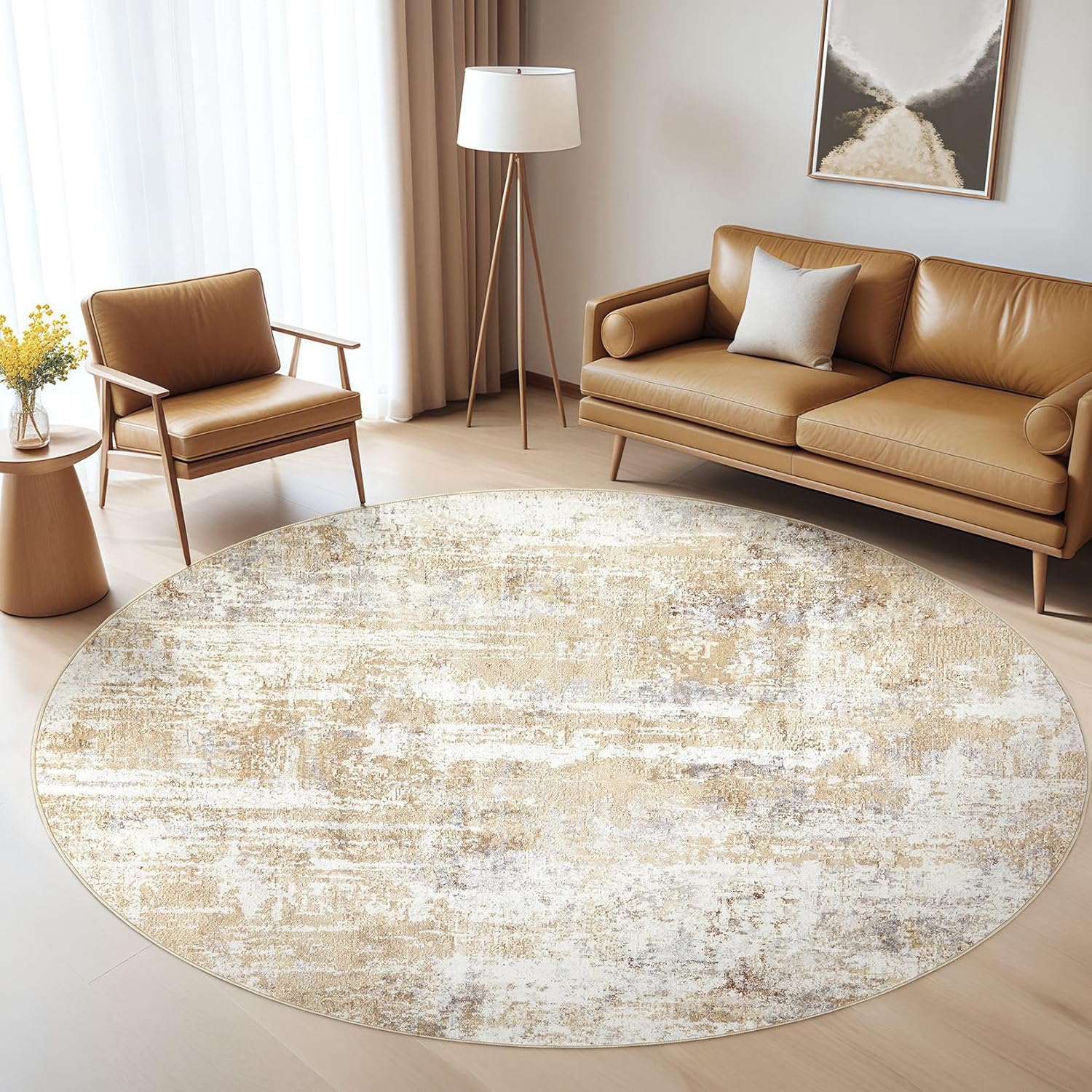 Round Rug Living Room Rugs: 5Ft Washable Circle Soft Carpet