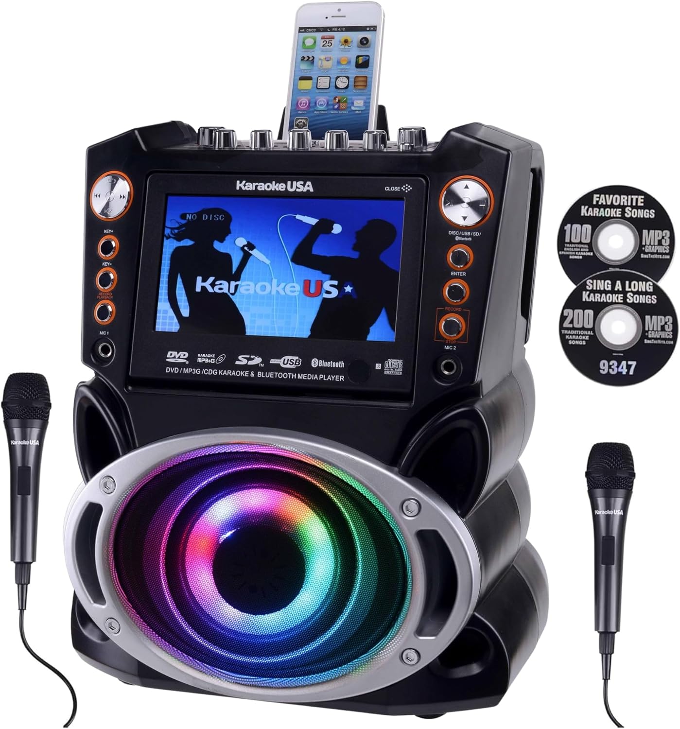 Karaoke USA GF946: Bluetooth Karaoke System with 7 Screen & LED Lights