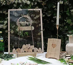 Rustic Wedding Guest Book Alternative with Wooden Hearts Set