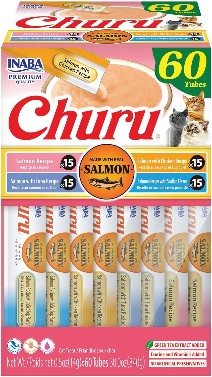INABA Salmon Churu Cat Treats for Hydration and Health