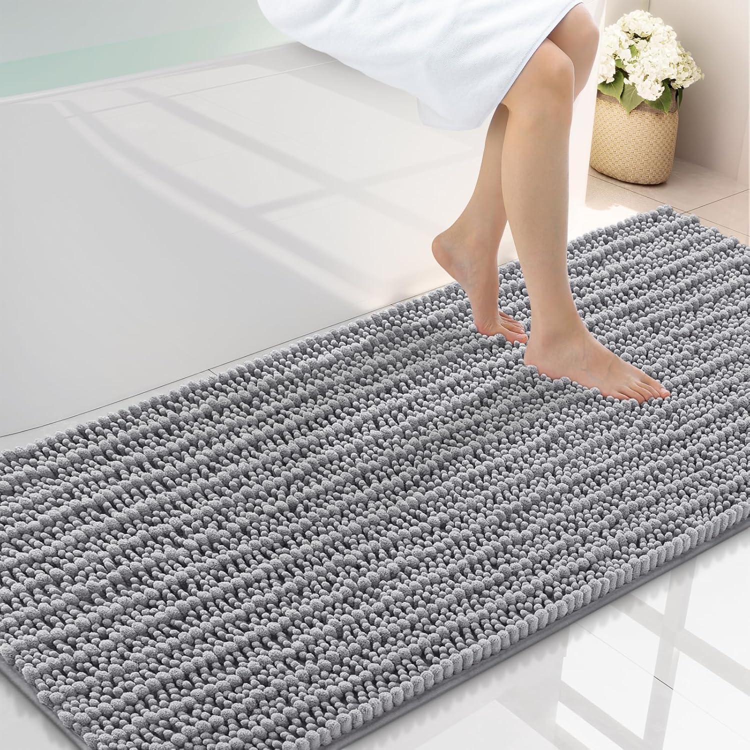 Smiry Bathroom Rugs Mat 59x24, Soft Chenille Non-Slip Mats