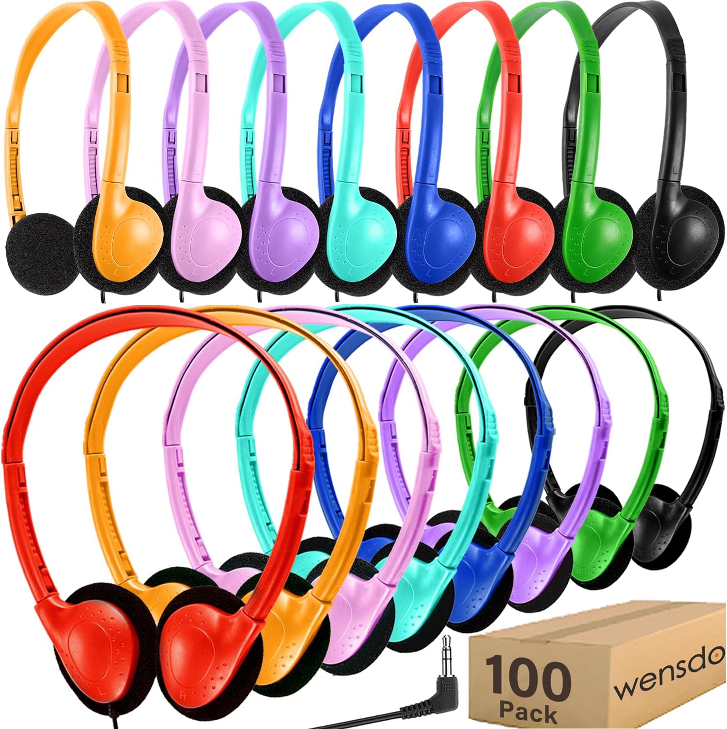 100 Pack Bulk Headphones for Classroom School Kids Durable Set
