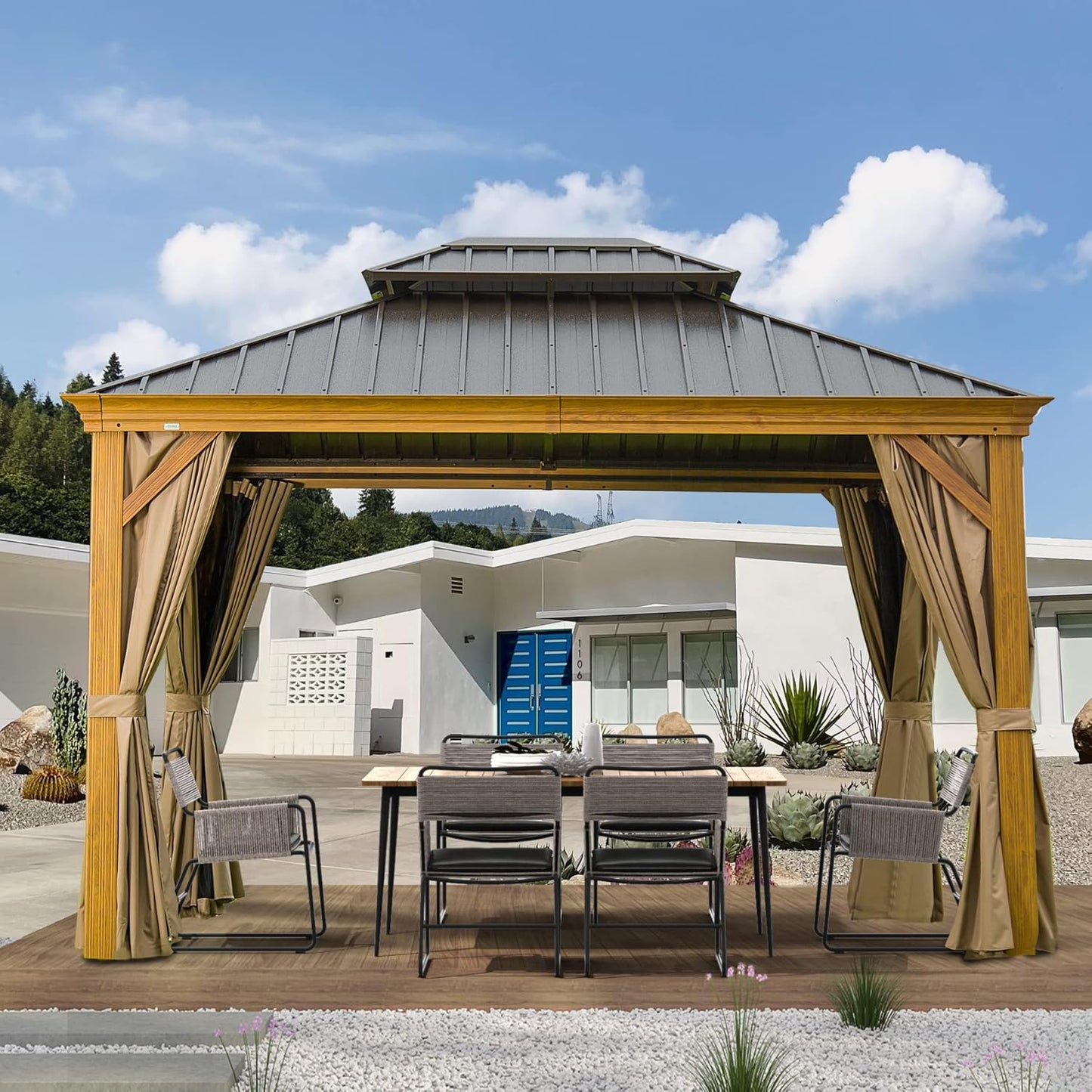 10ft x 12ft Hardtop Gazebo for Patios with Double Canopy Design