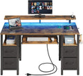 Computer Desk 55.1 in Rustic Brown with LED Lights & Power Strip