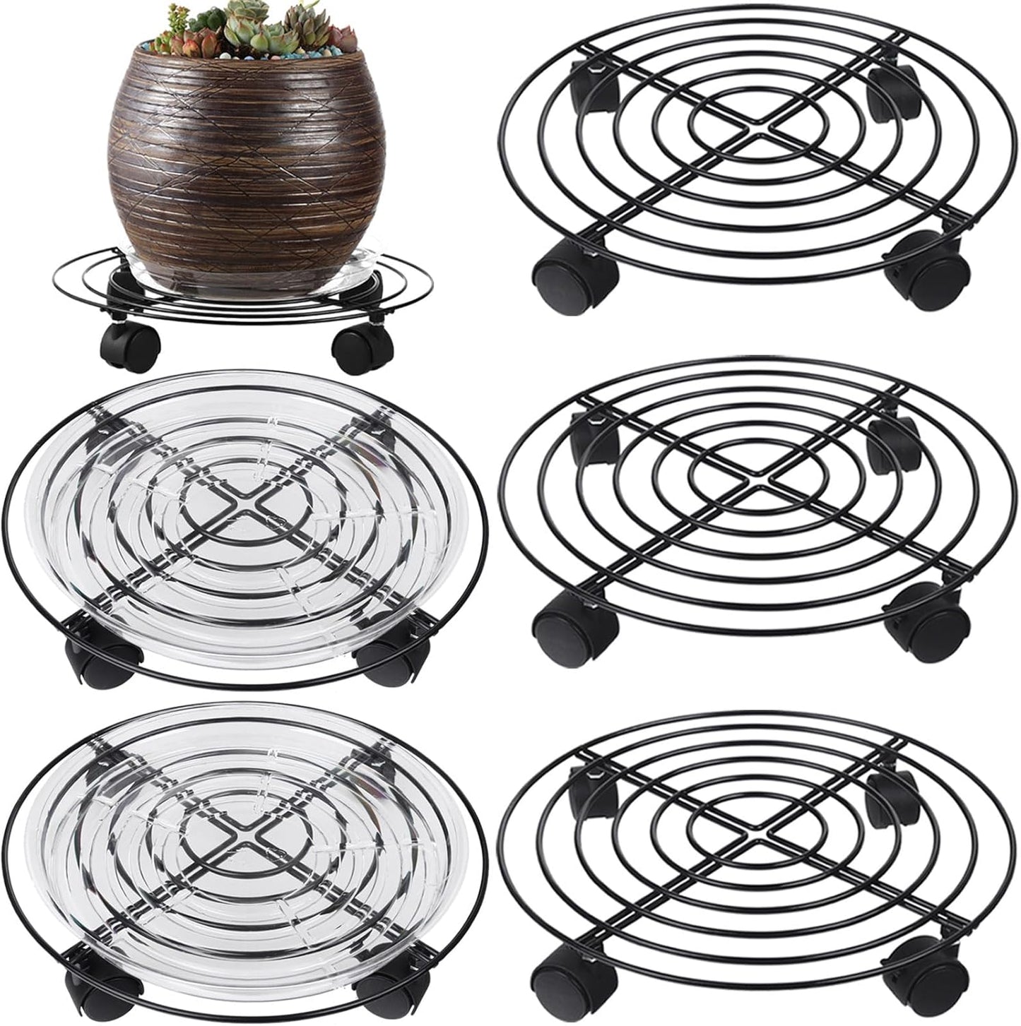 Large Metal Plant Caddy Set with Wheels for Easy Plant Movement