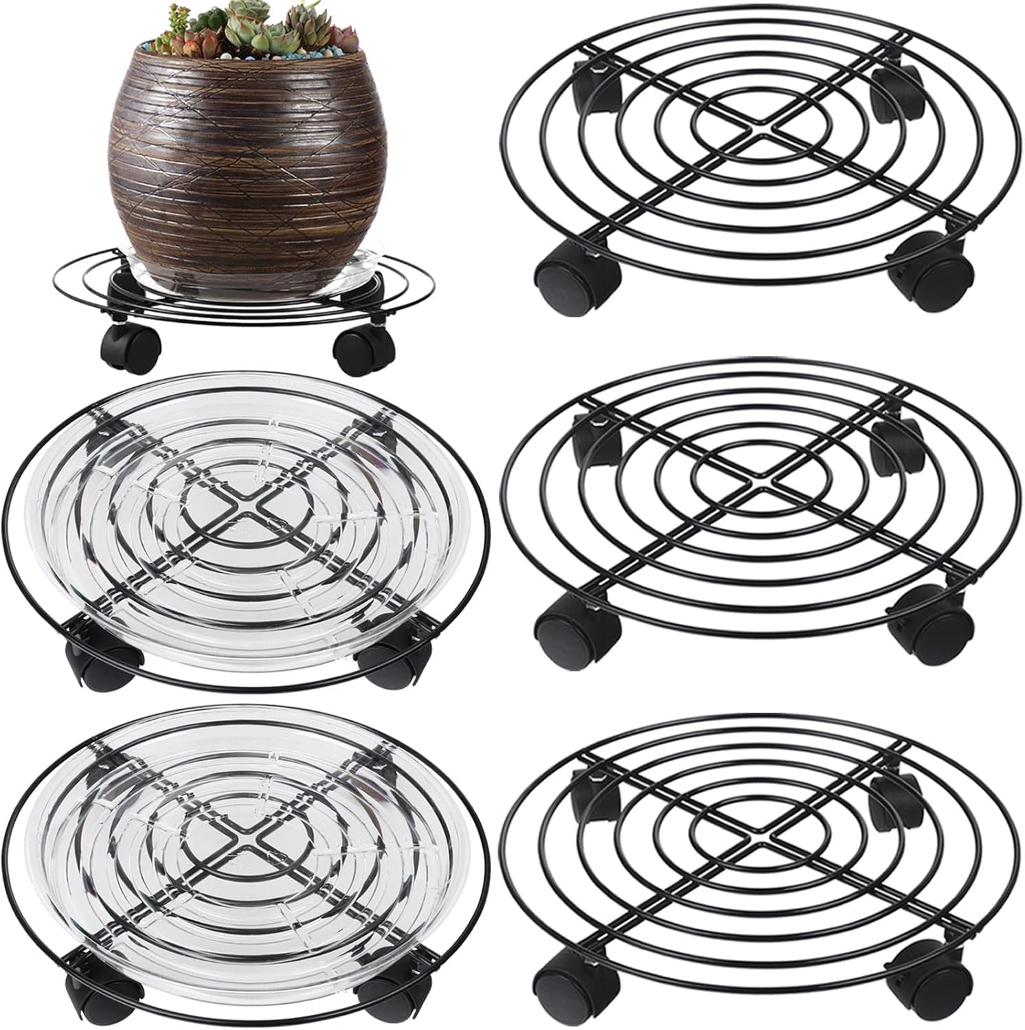 Large Metal Plant Caddy Set with Wheels for Easy Plant Movement