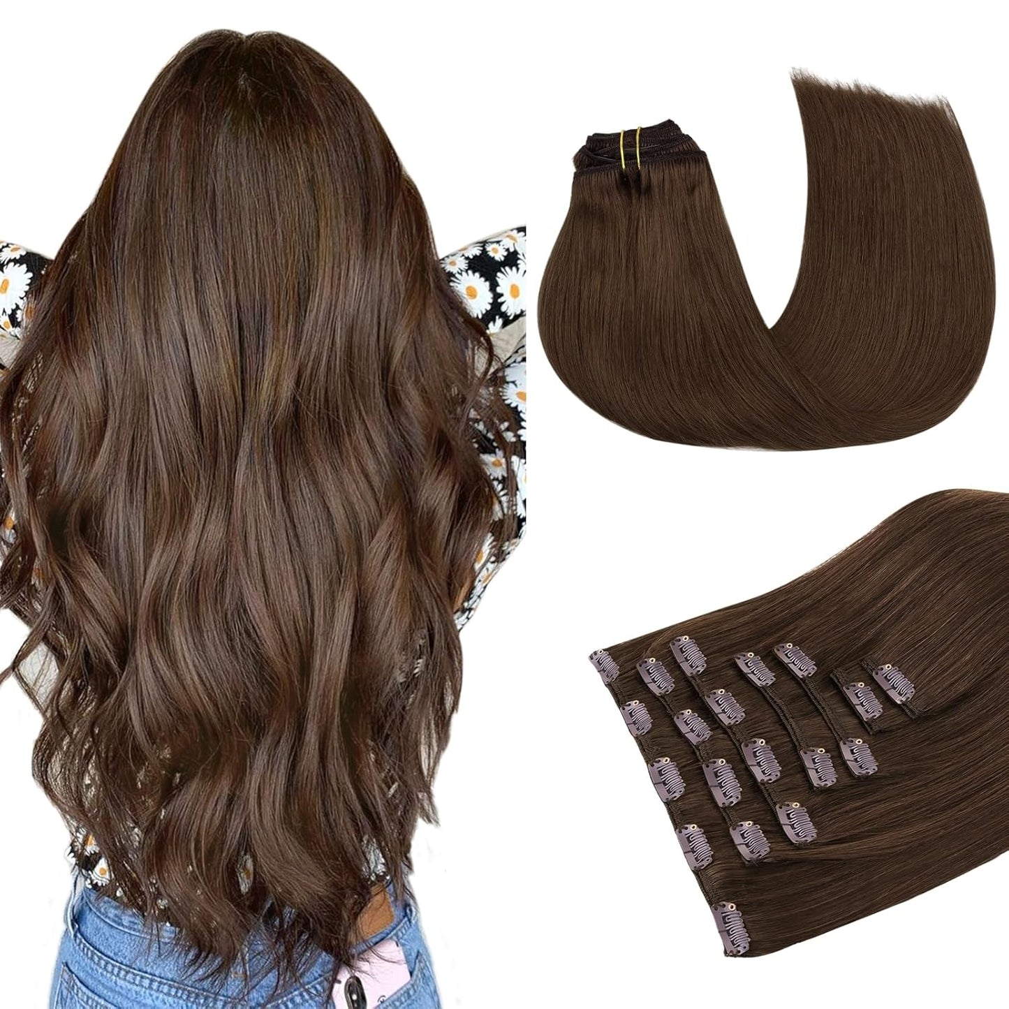 MAXITA Clip in Hair Extensions Real Human Hair for Women