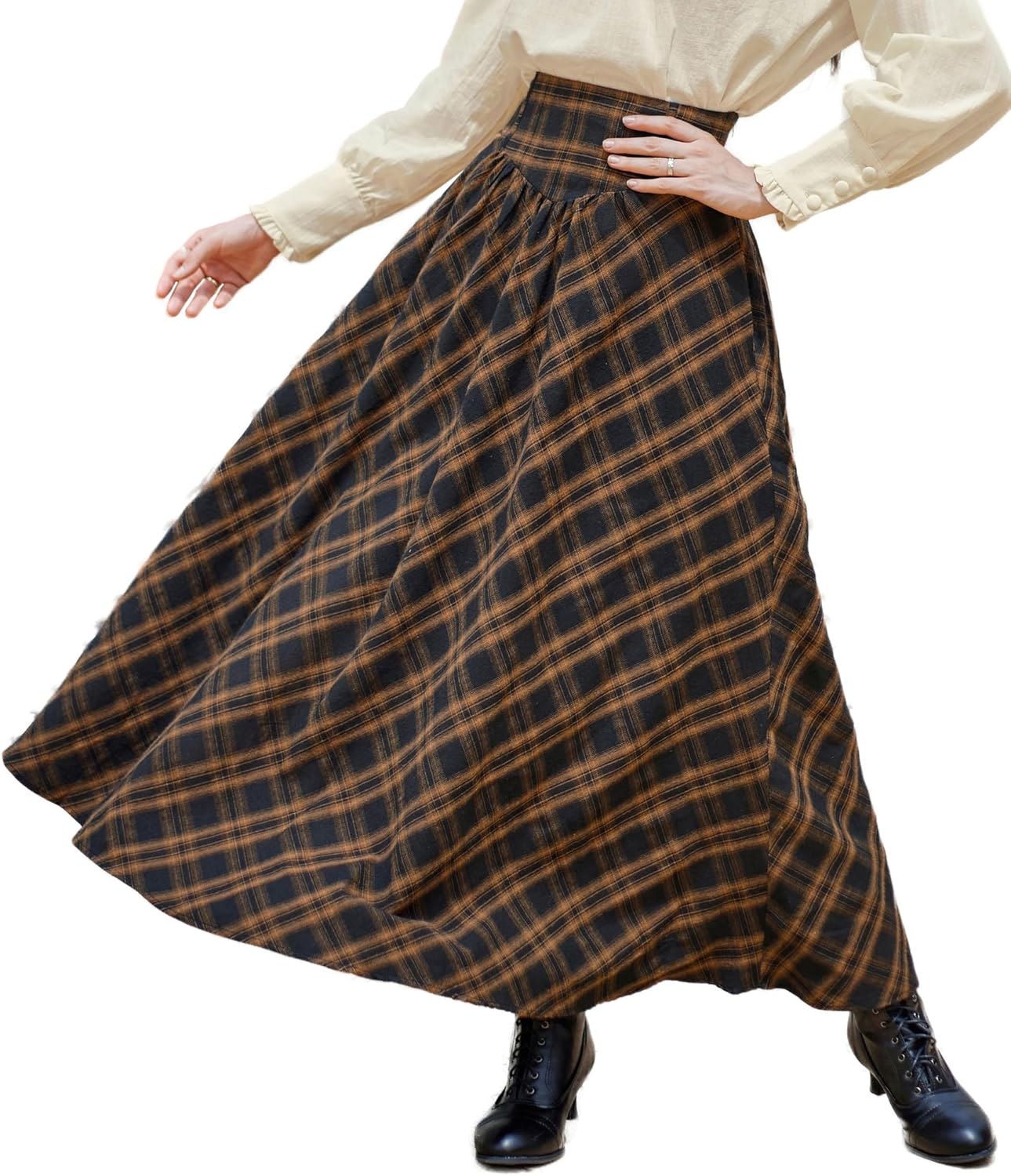 Scarlet Darkness Victorian Skirts for Women Plaid Maxi Style