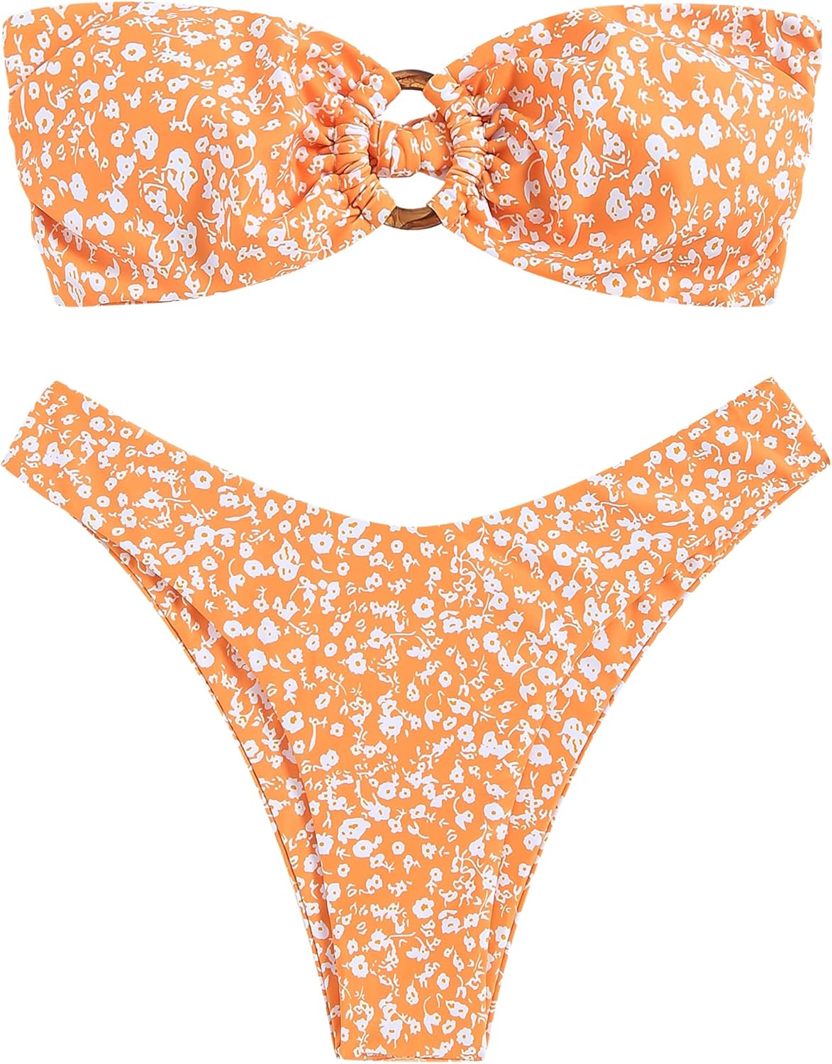 ZAFUL Women's Bandeau Bikini O Ring Strapless High Cut Swimsuit