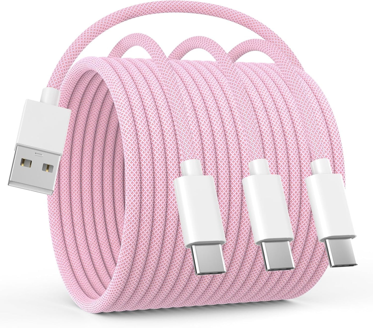 Fast Charge Carplay Cable 3-Pack - 6FT Nylon Braided, Pink