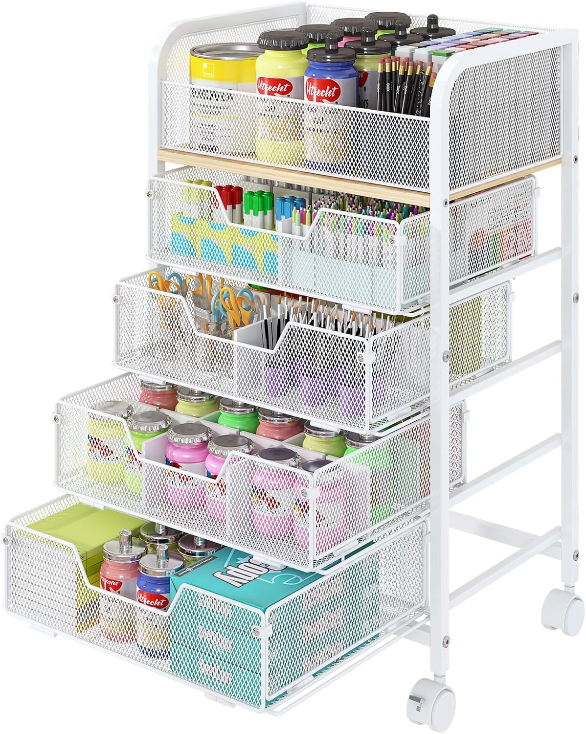 5-Tier Craft Organizer Cart with Wheels for Easy Storage