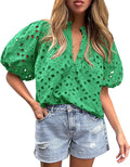 PRETTYGARDEN Women's Summer Eyelet Lace Button V Neck Top - Breathable