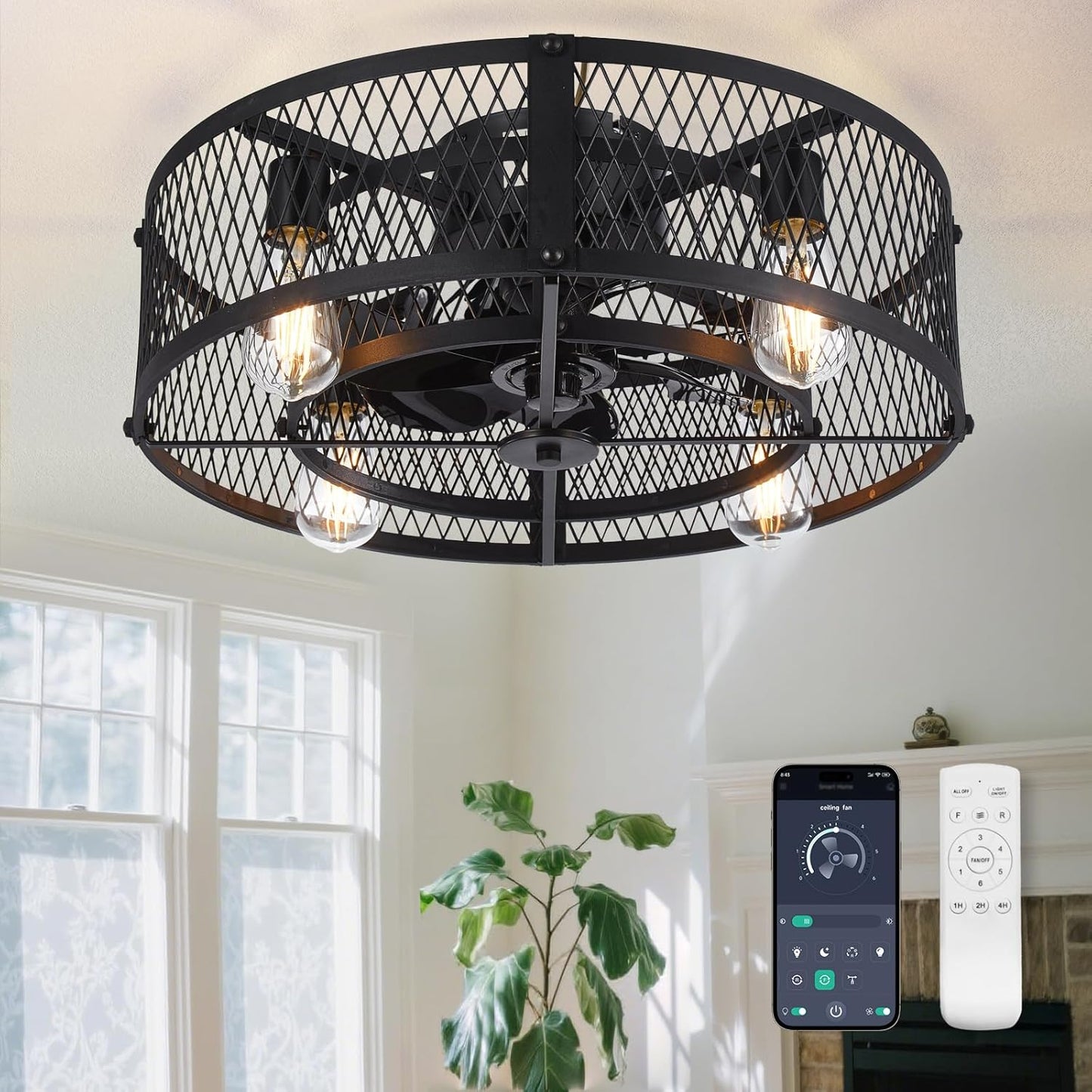 Caged Ceiling Fan with Light: 20 Inch Remote Control Fan