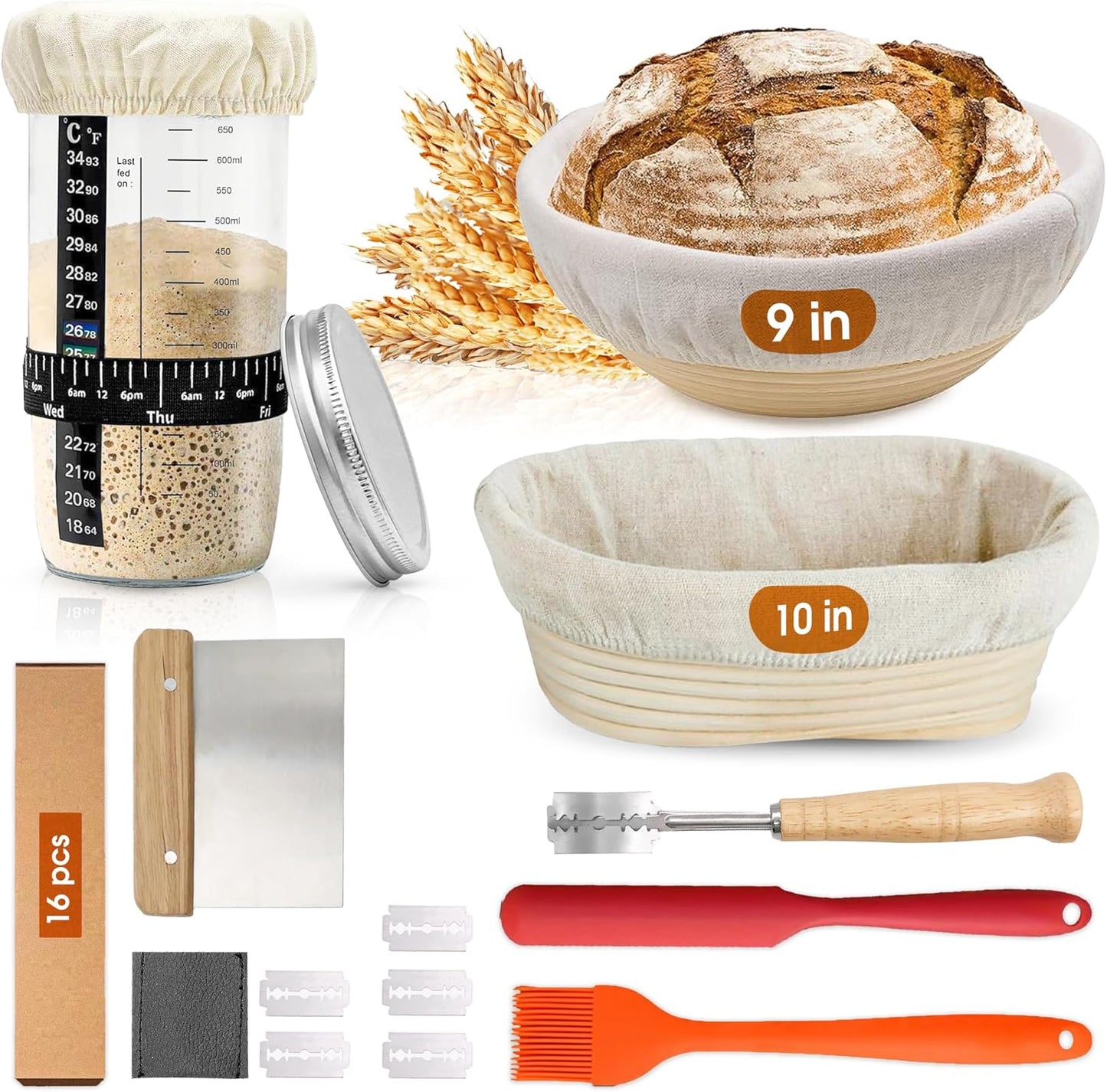 Sourdough Bread Baking Supplies Kit with Proofing Baskets & Tools