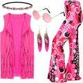 60s 70s Costume for Women Hippie Fringe Vest and Flared Pants Set