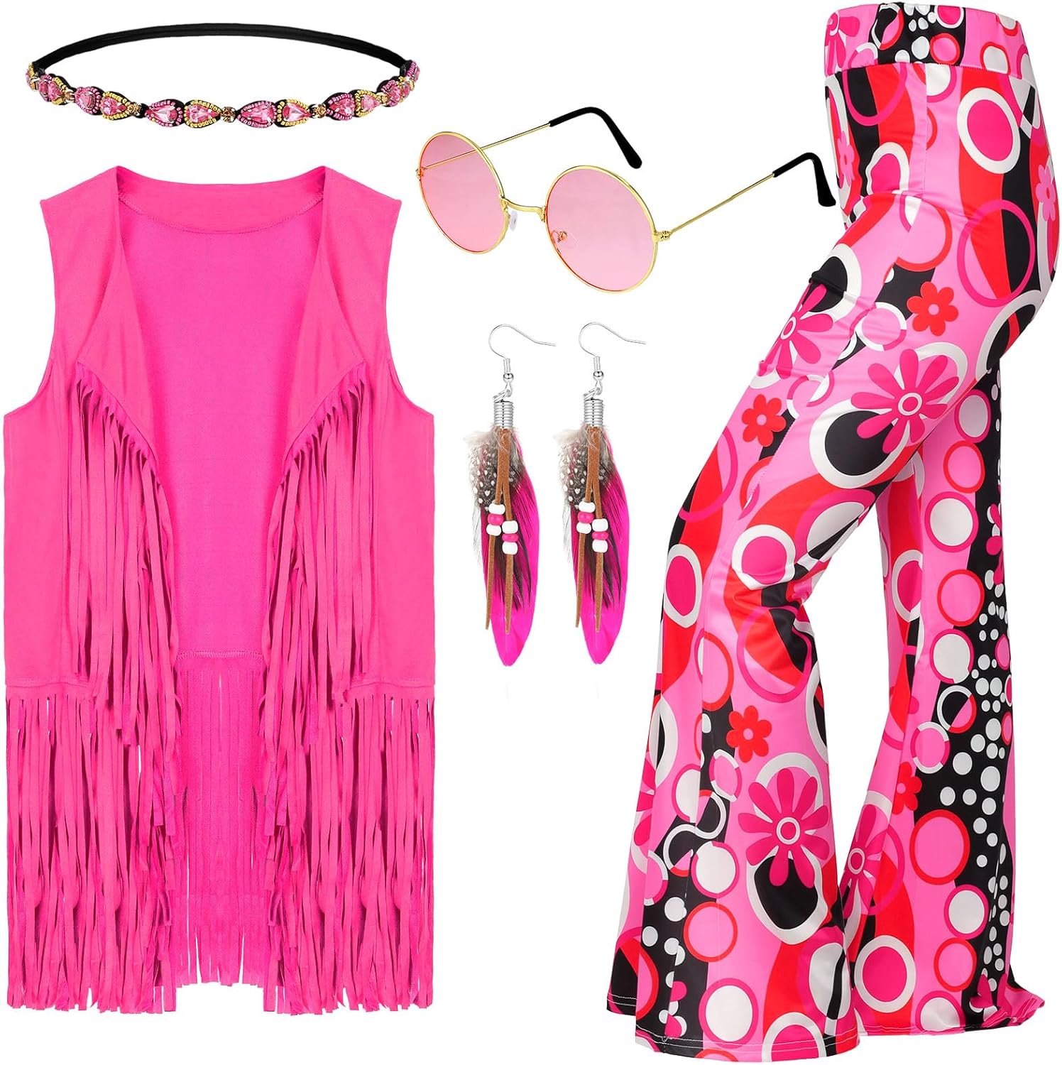 60s 70s Costume for Women Disco Outfits with Accessories Set