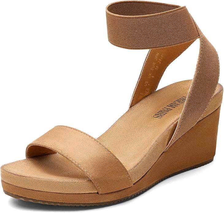 DREAM PAIRS Women's Elastica Ankle Strap Open Toe Wedge Sandals