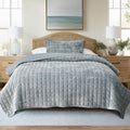 Luxury Velvet Quilt Set Twin/Twin XL Bedding - Ultra Soft Blue Linen