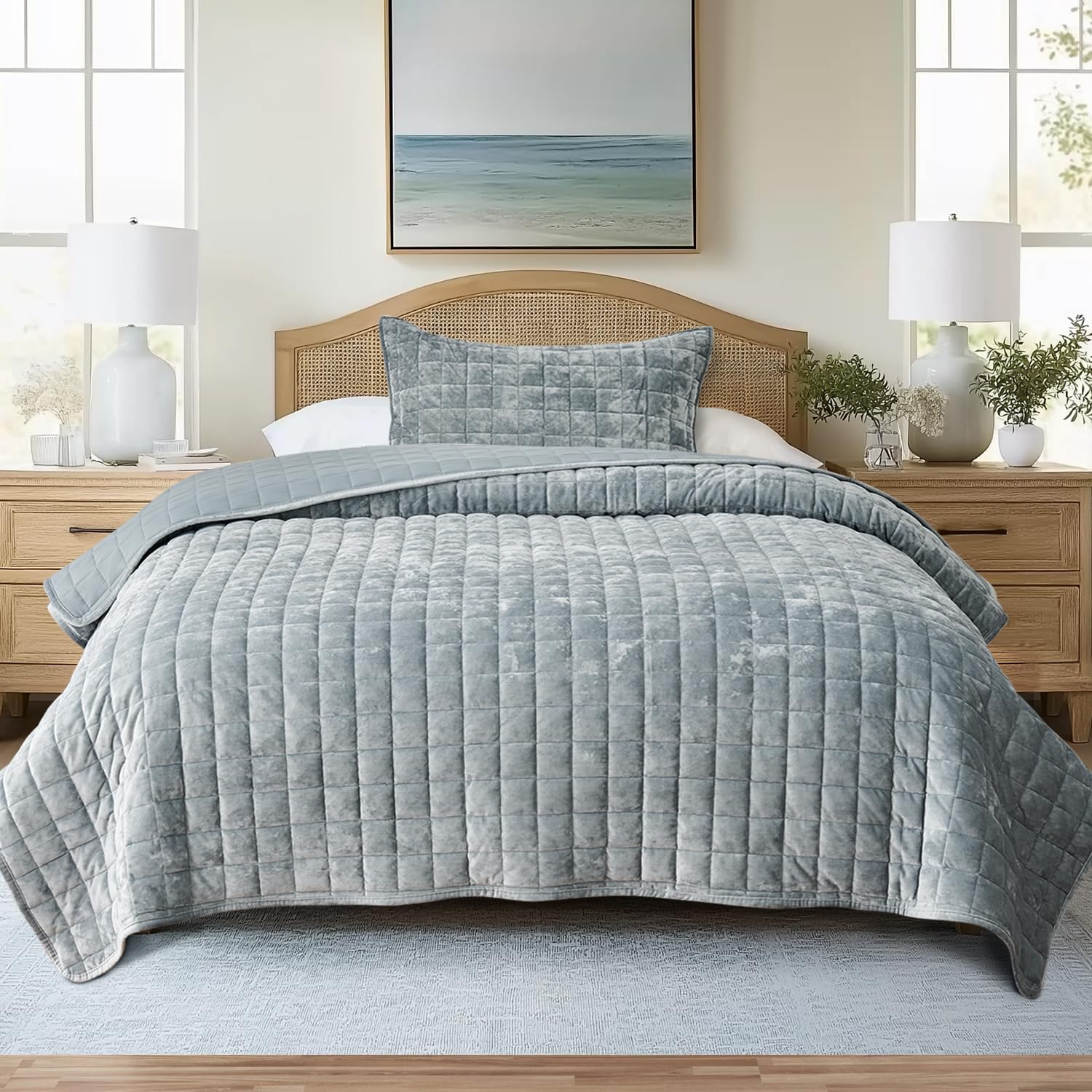 RECYCO Luxury Velvet Quilt Set Twin XL Soft Comforter Bedding