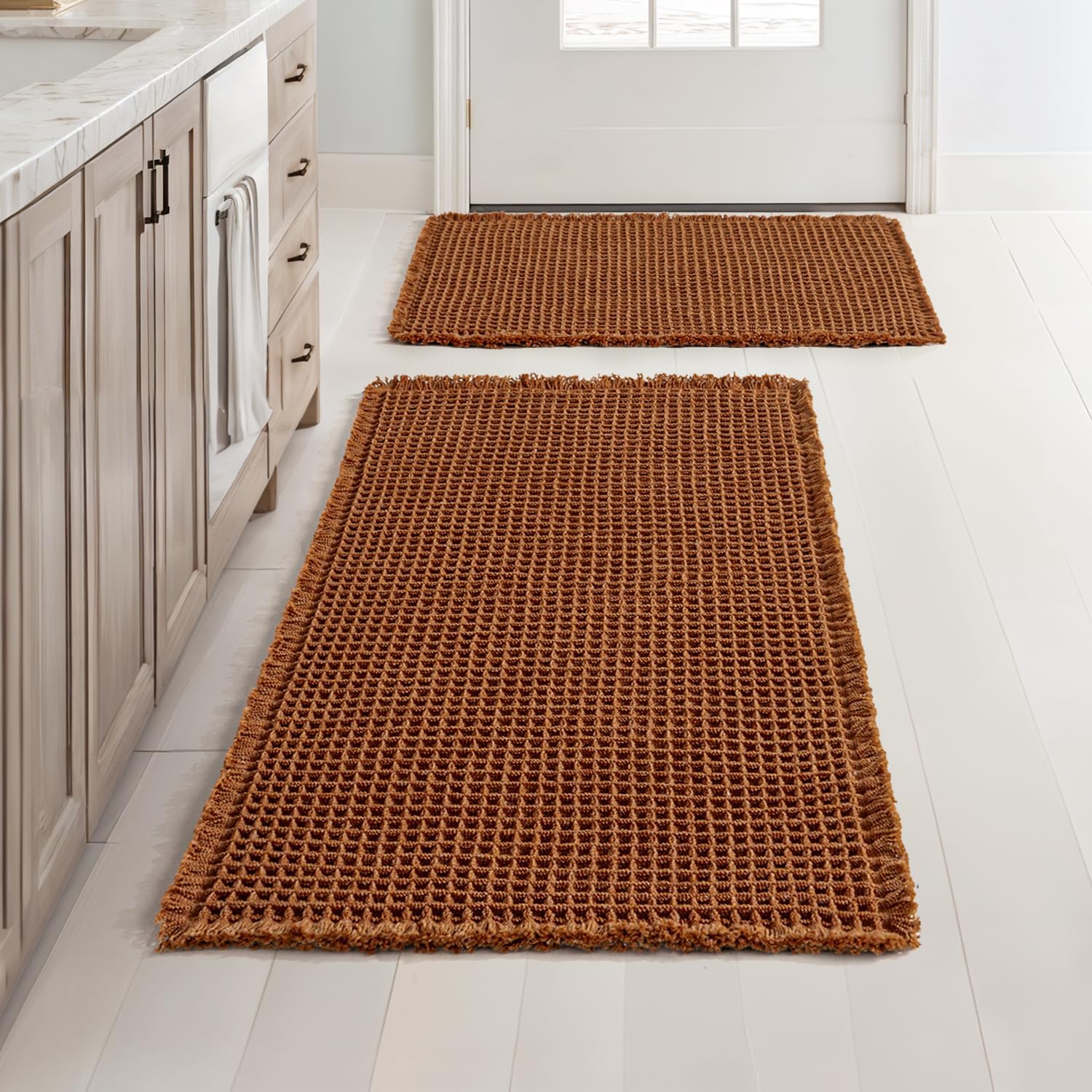 MIULEE Set of 2 Waffle Bathroom Rugs for Cozy Fall Decor