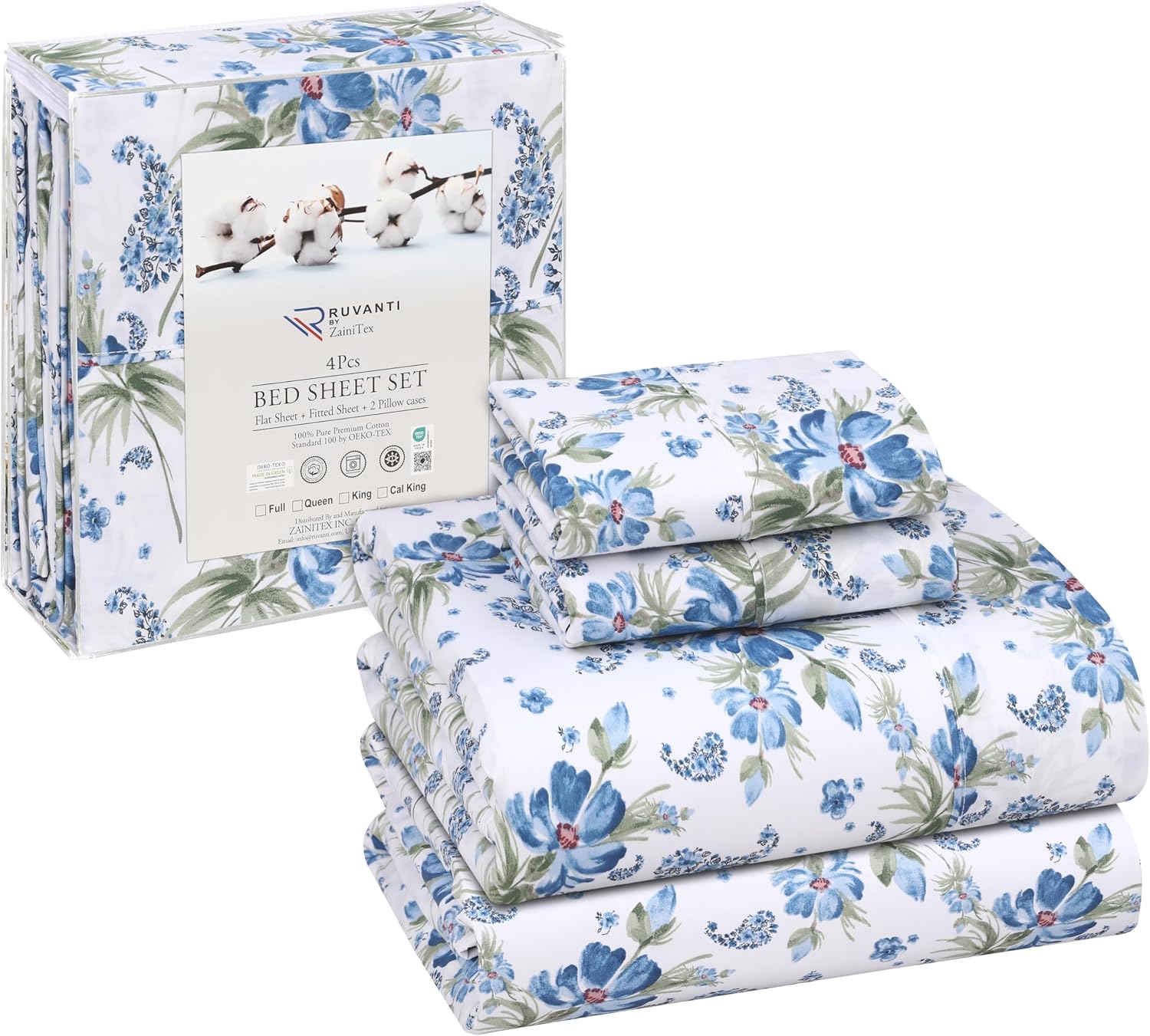 RUVANTI 100% Cotton King Size Sheets Set for Ultimate Comfort
