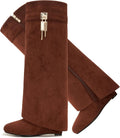 Fold Over Over-the-Knee Pointy Pull-on Wedge Boots - 4in Heel