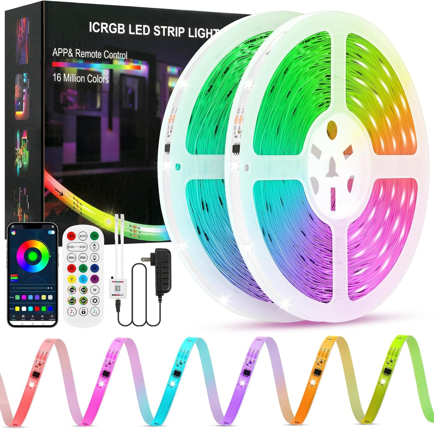 IC+RGB 65.6FT Strip Lights for Bedroom with Remote Control