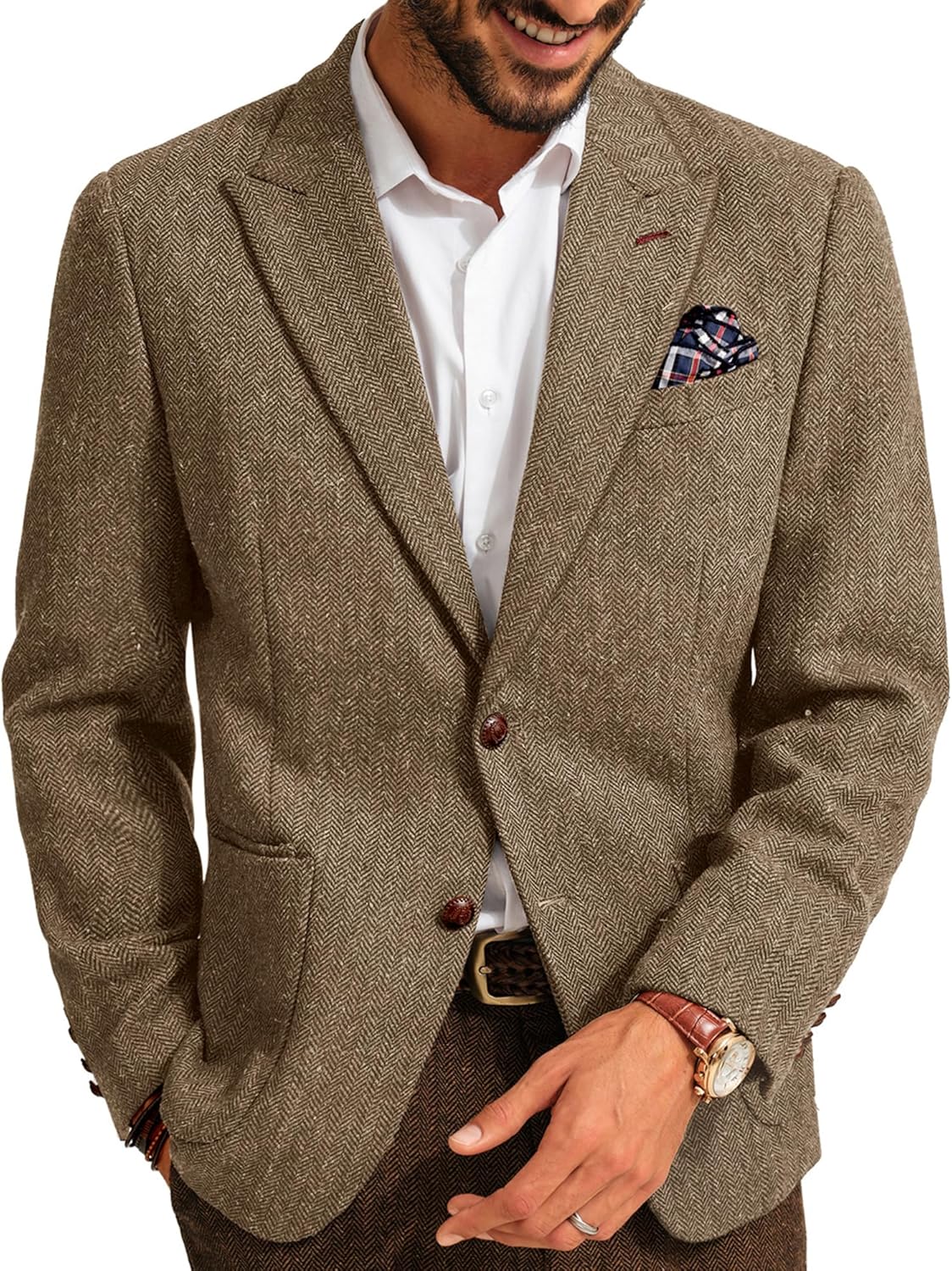 Vintage Herringbone Tweed Blazer for Men - Stylish and Versatile