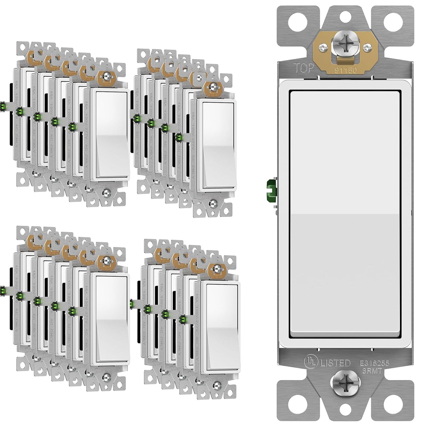 ENERLITES Matte White Light Switch - 20 Pack for Modern Homes