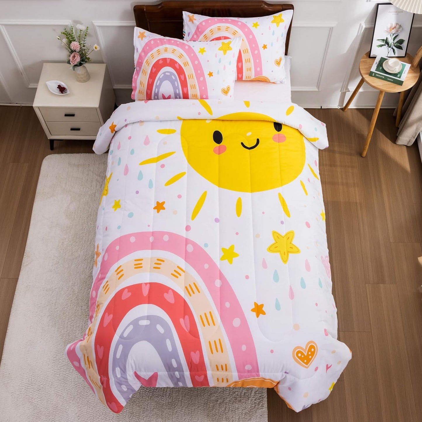 Btargot Lightweight Soft Rainbow Comforter Set for Kids Twin