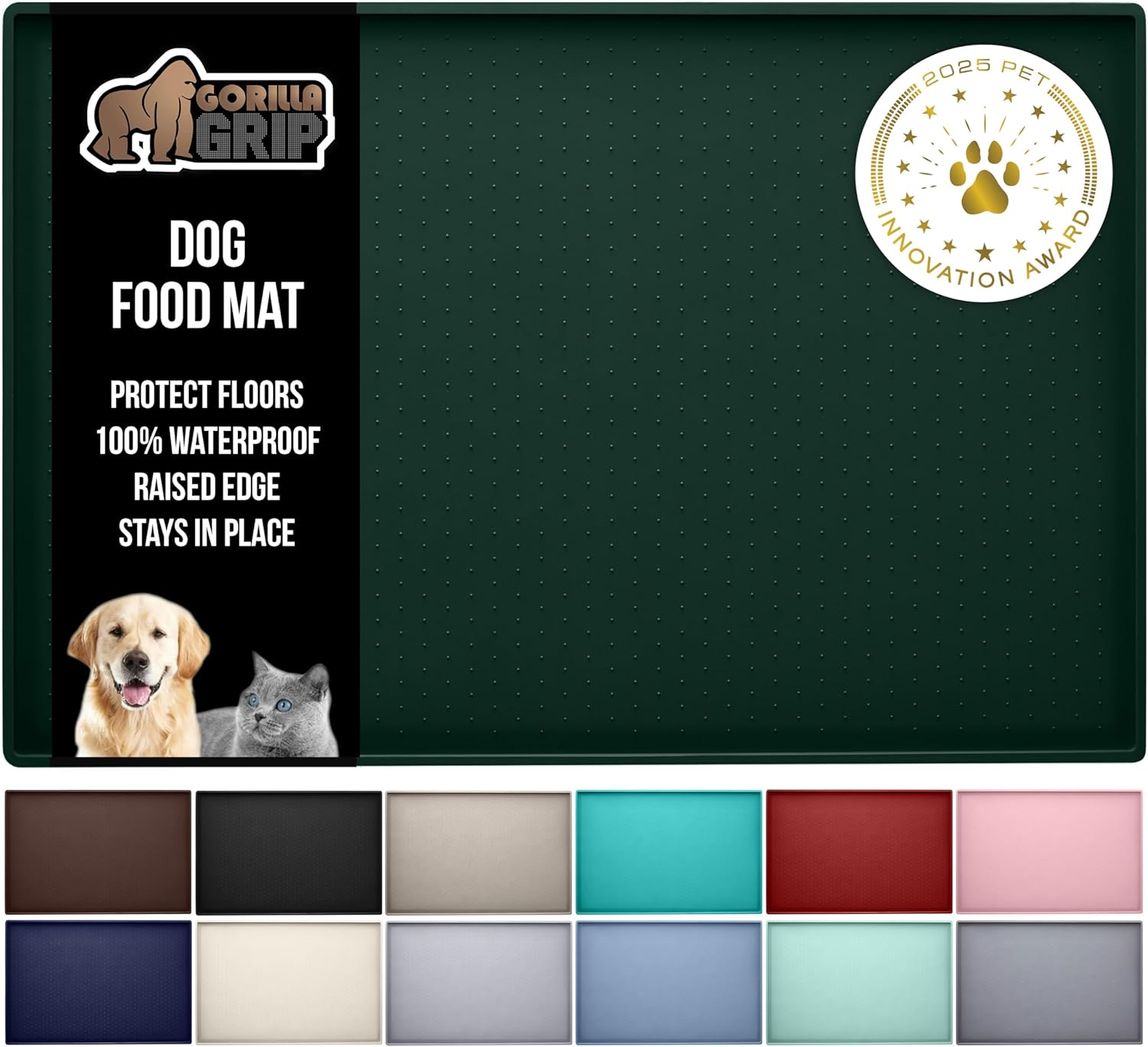 GORILLA GRIP Waterproof Raised Edge Pet Feeding Mat for Dogs