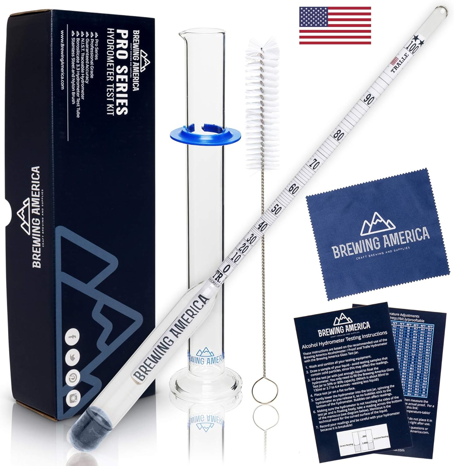 Hydrometer Alcohol Meter Test Kit for Distilled Spirits - Made in USA