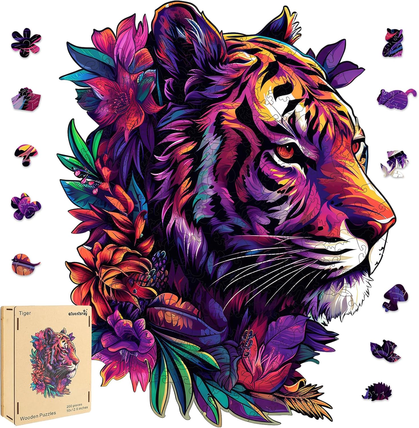 Wooden Puzzles 500 Pieces for Adults - Unique Tiger Design
