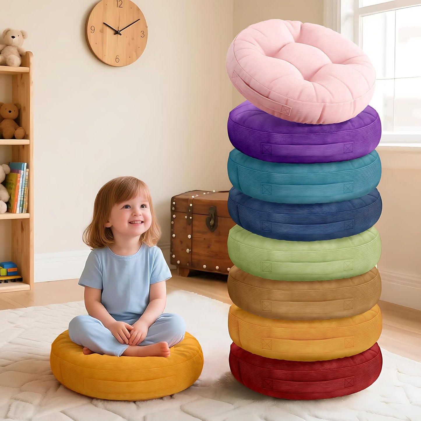 Degrees of Comfort 8Pcs Round Floor Cushions for Kids Seating