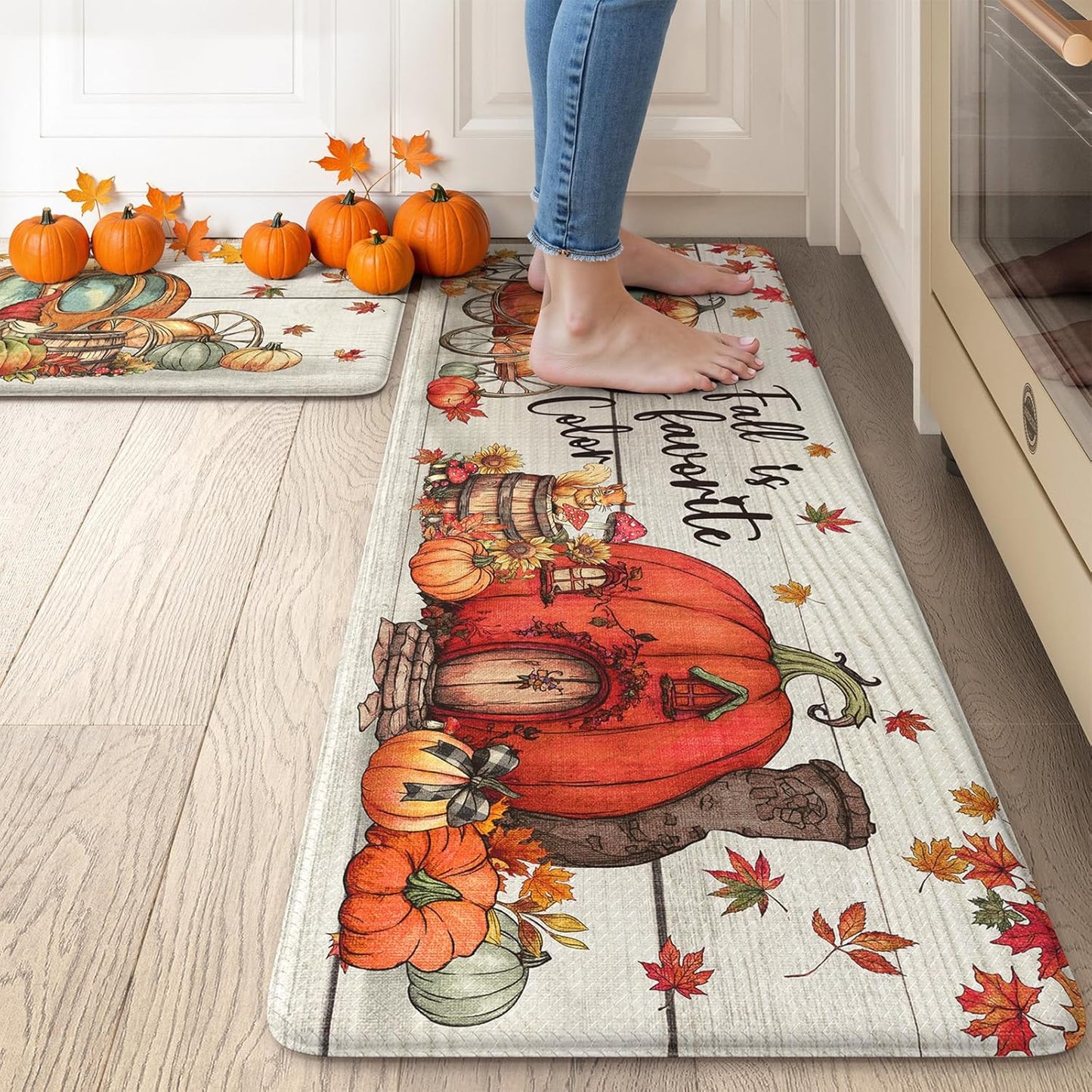 Collive Pumpkin Coach Kitchen Mats Set of 2 for Fall Decor