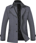 Men's Wool Blend Pea Coat Winter Jacket - Windproof Single Breasted