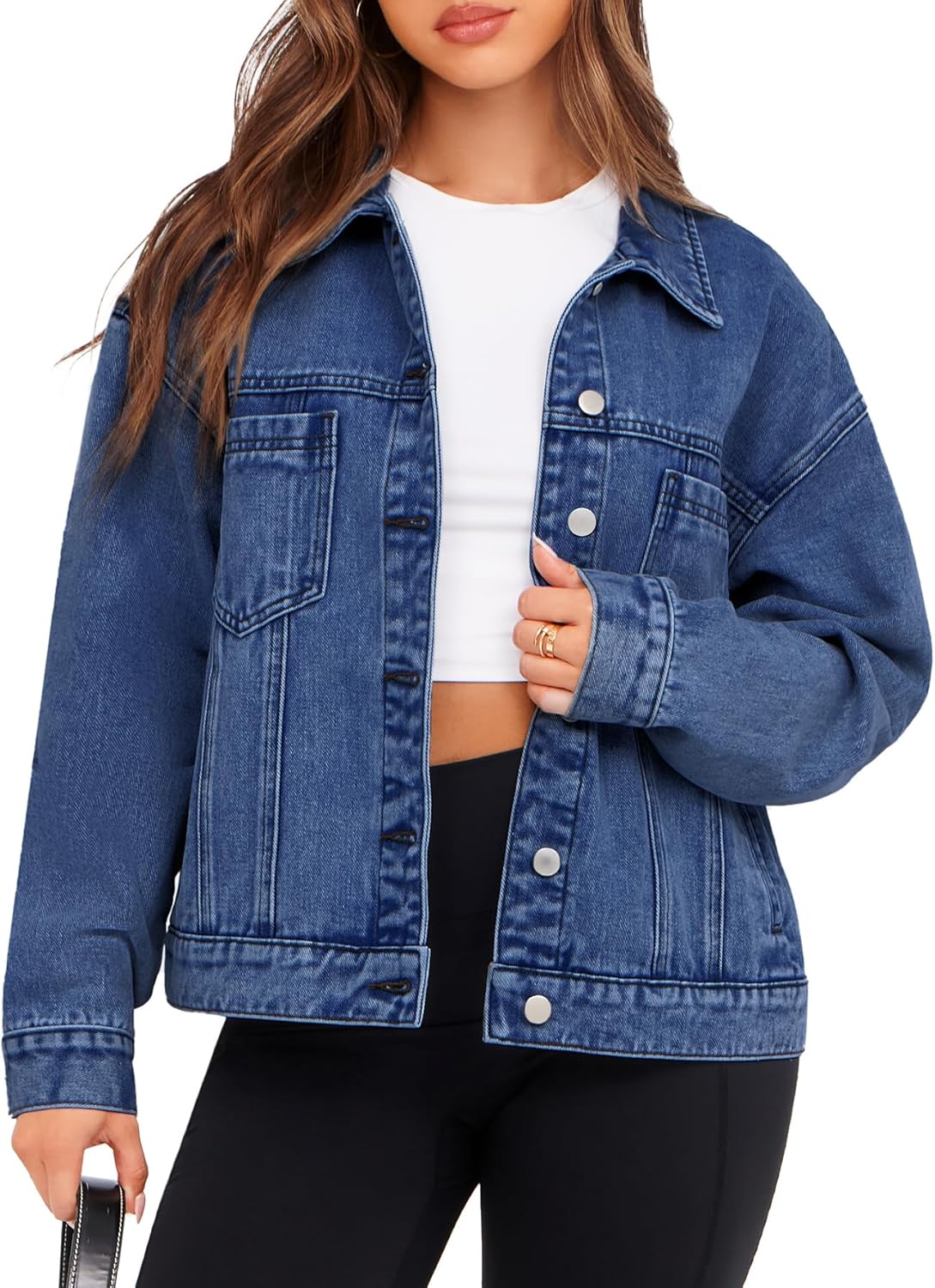 Glamaker Womens Oversized Jean Jacket for Casual Fall Style
