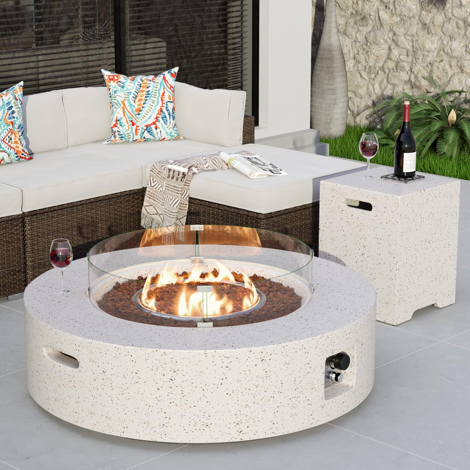 COSIEST 2-Piece Outdoor Propane Firepit Table Set for Relaxation