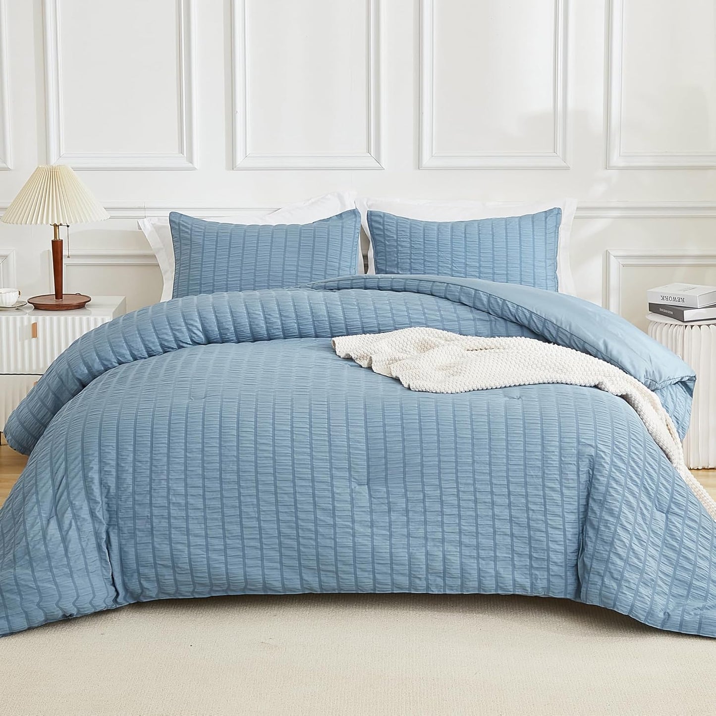AveLom Seersucker Comforter Set - Full Size Grayish Blue