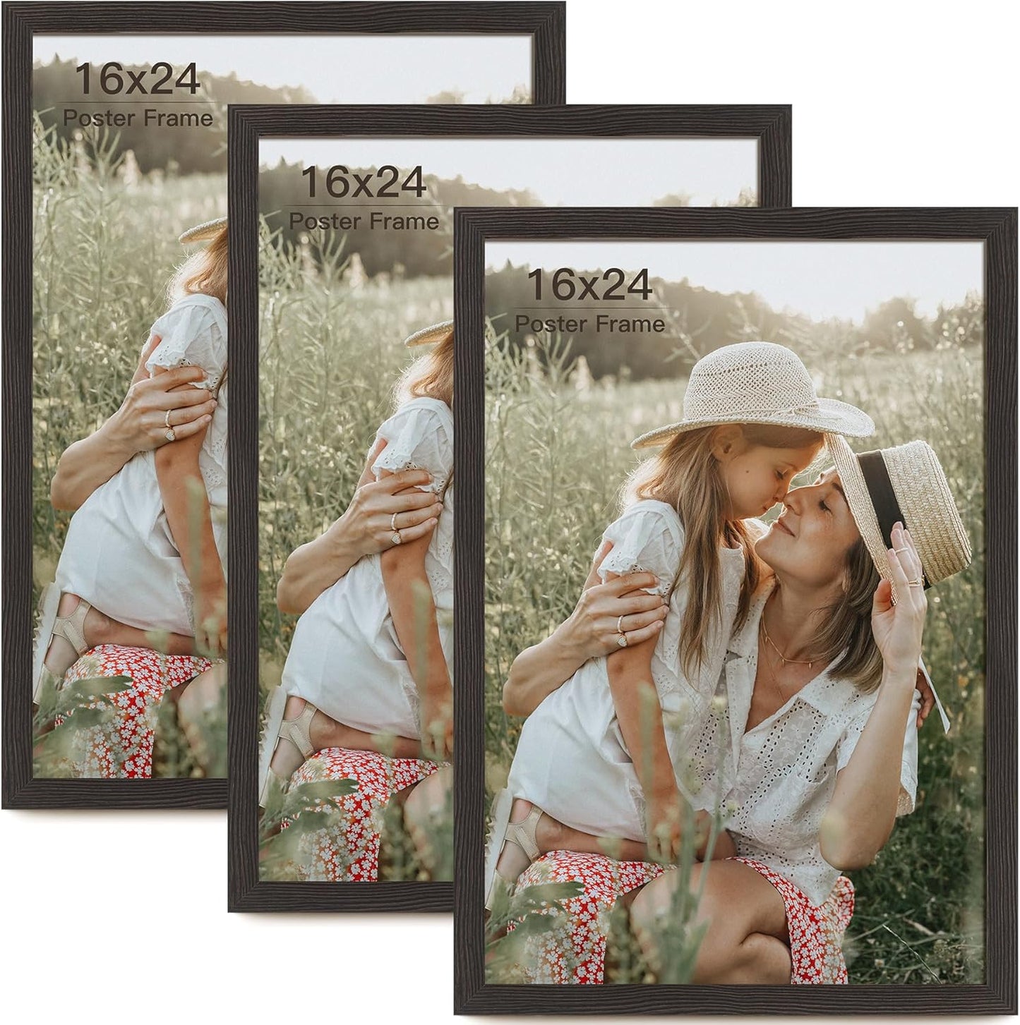 16x24 Frame Set of 3 for Gallery Wall Mounting, Black Wood Grain