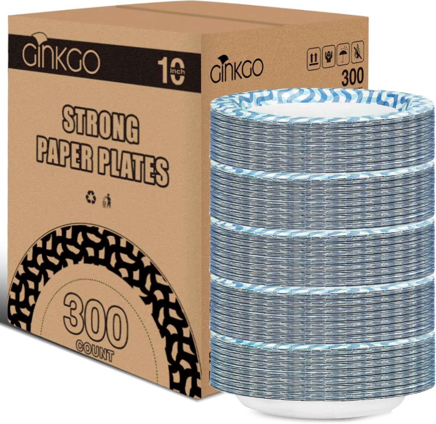 Ginkgo Paper Plates 10 inch Bulk 300 Count for Every Occasion