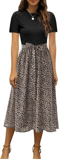 Women Summer Ribbed Midi Dress - Modest Short Sleeve Work Dress