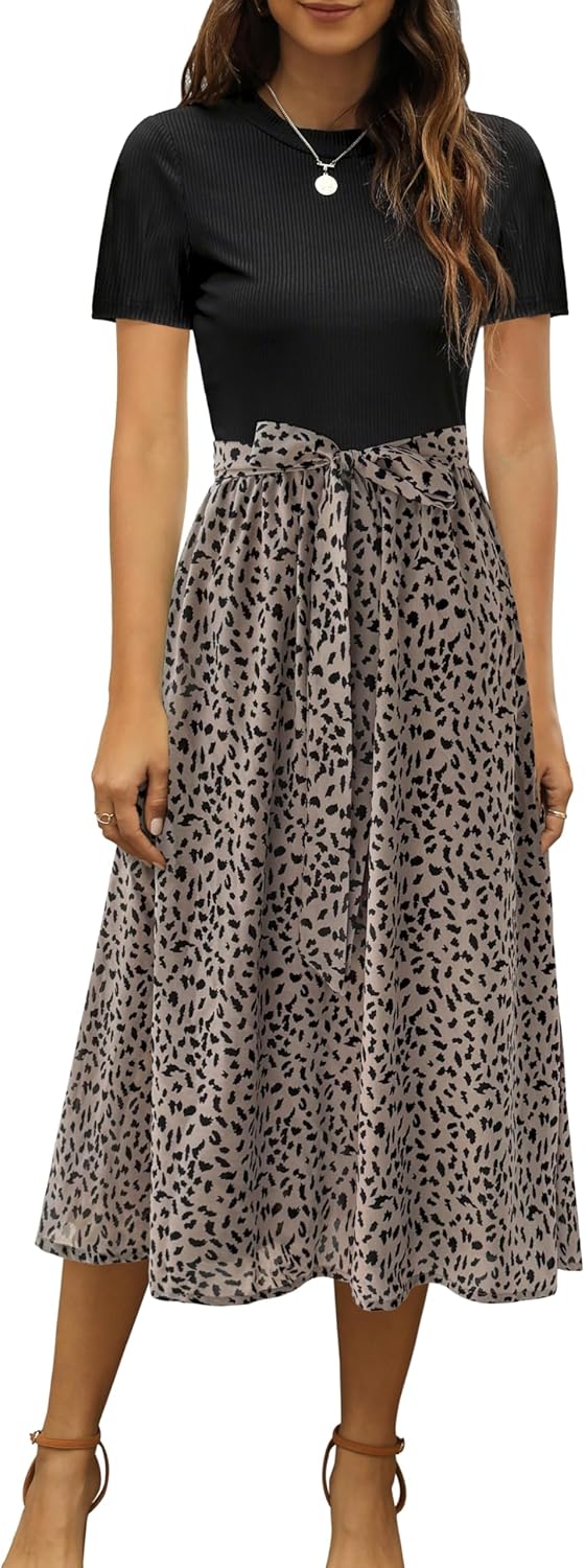 Zattcas Women Summer Dress Short Sleeve Modest Midi Outfit