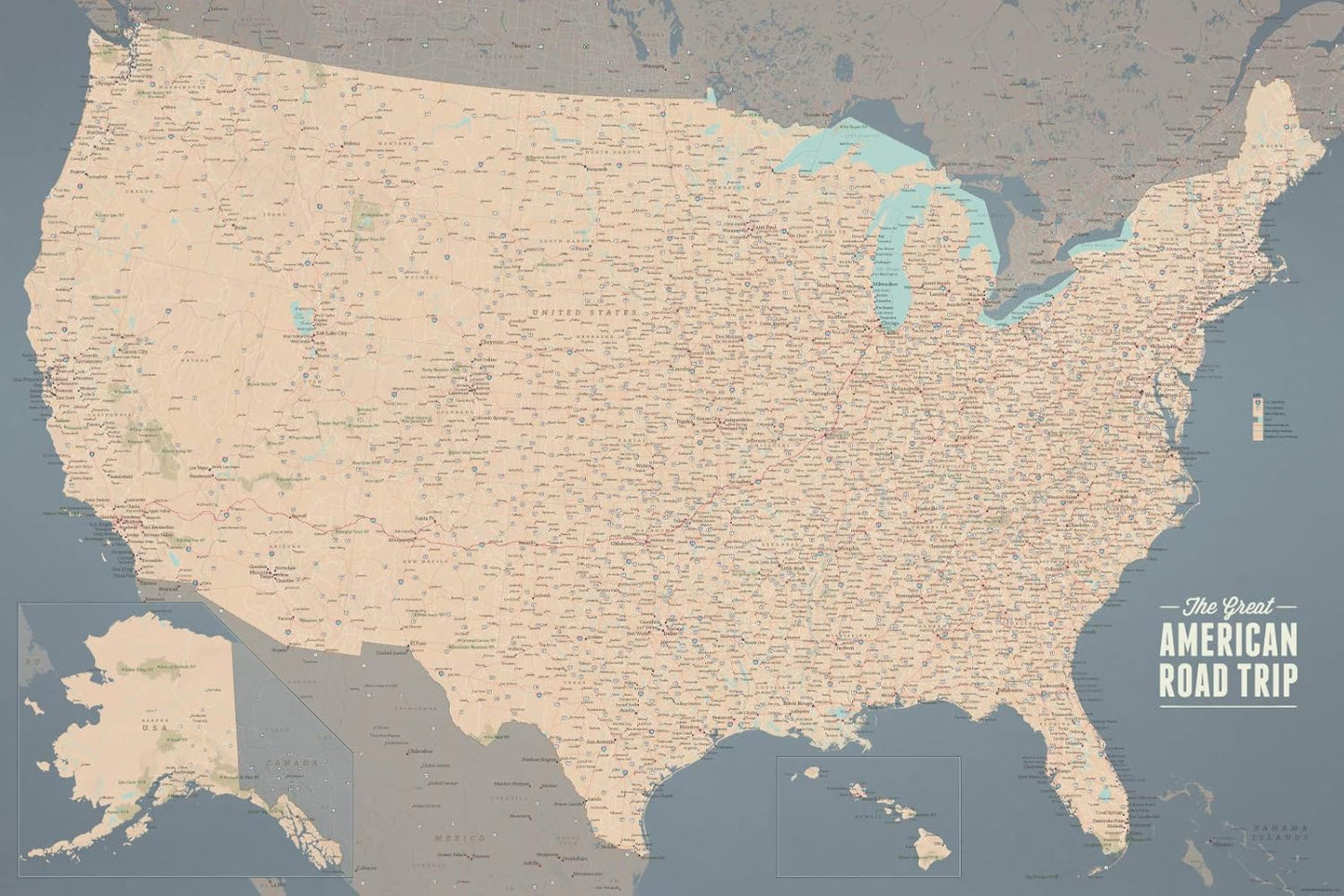 USA Road Trip & Travel Highway Tracing Map for Adventurers